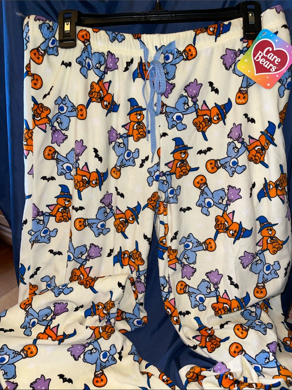 Care Bears White Pajama Pants with Orange, Blue & Purple Halloween Print